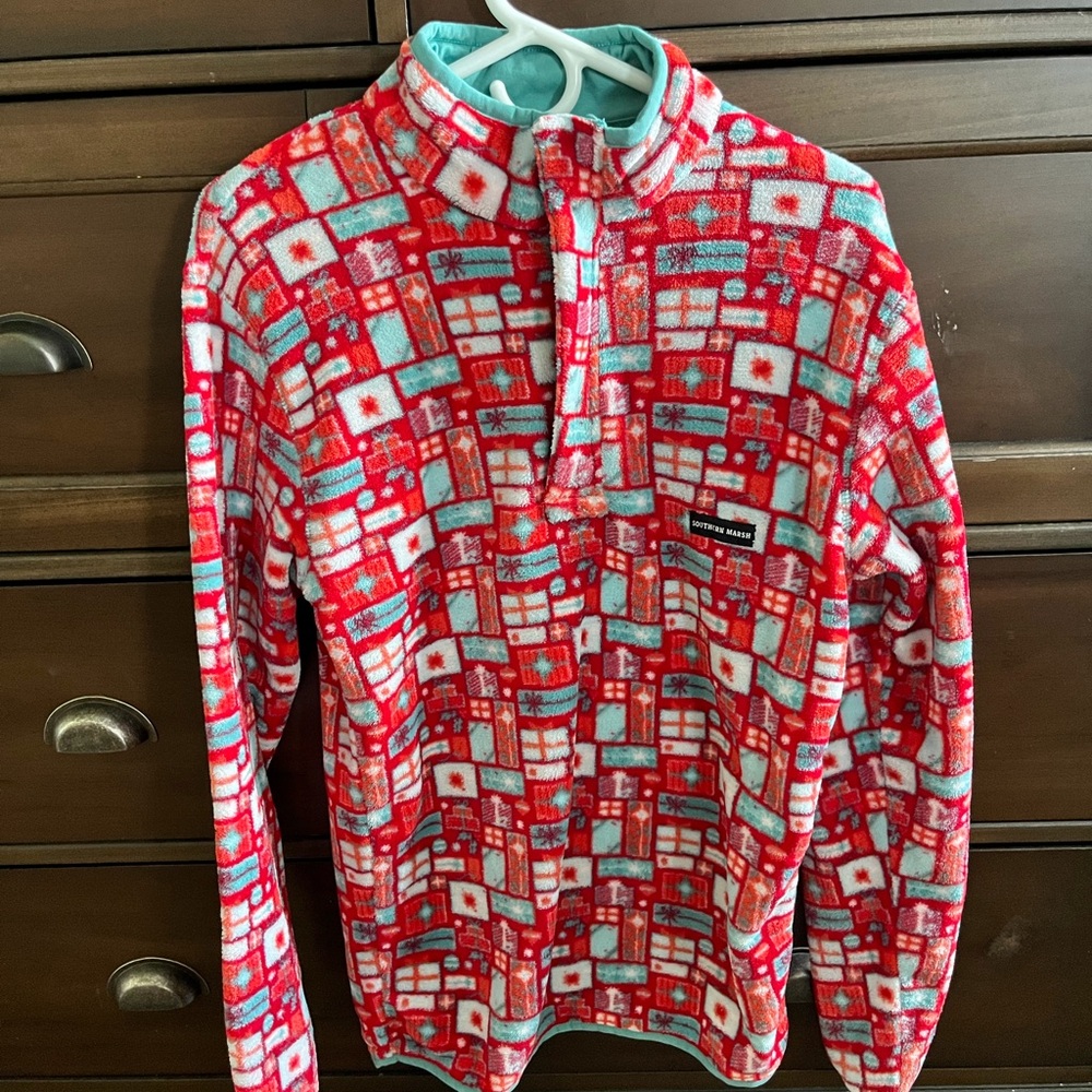 Southern Marsh Christmas Red and Teal Fleece Jacket